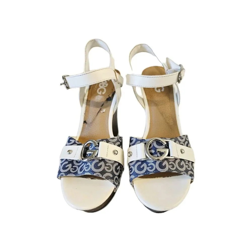 GBG Los Angeles by GUESS Women's Blue Monogram Platform Wedge Sandals